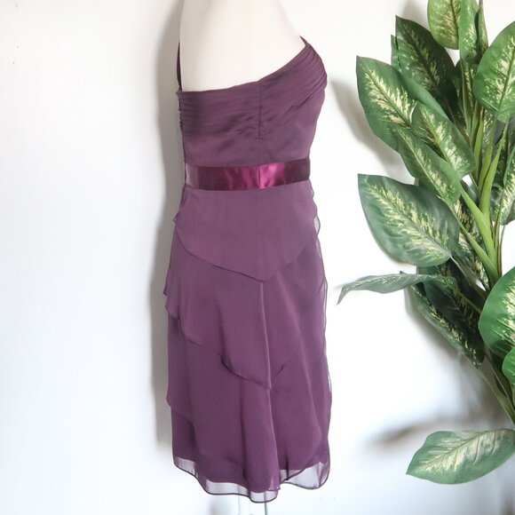 Adrianna Papell Purple One Shoulder Chiffon Cocktail Pleated Ruffle Dress  6 - Picture 7 of 16